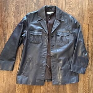 90s J. Crew brown leather shacket chore jacket coat pockets Vintage M L